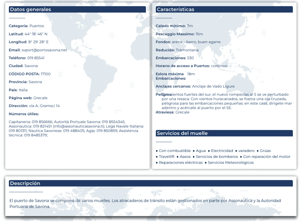 Datos generales puerto de Savona